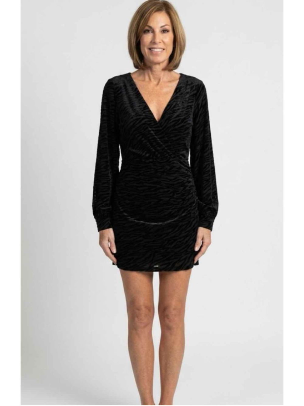 Ramy Brook Kalani Flocked Velvet Zebra Mini Dress Black Large NWT